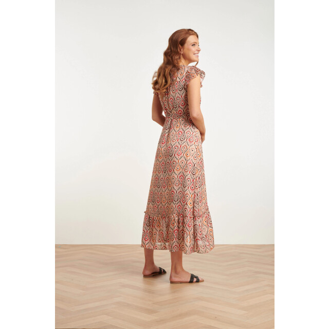 Smashed Lemon 24412 aardetinten satijnen wrap jurk met azteekse print 24412-998-L large