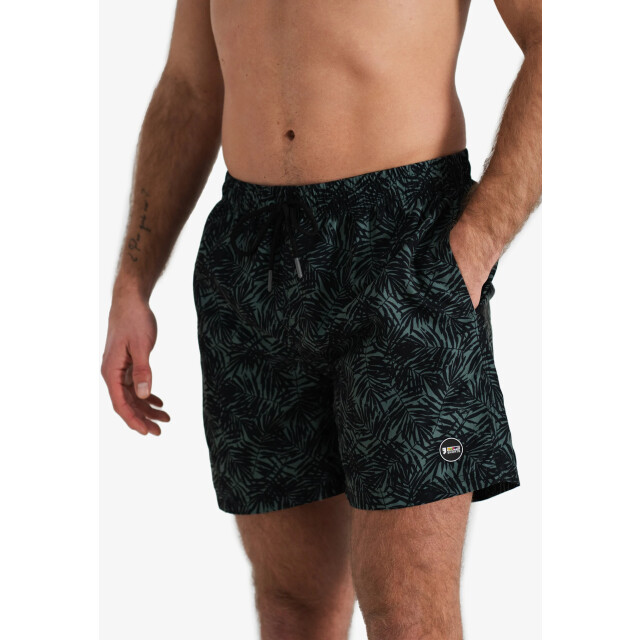 Happy Shorts Heren zwemshort palmbladeren zwart/jungle groen print HS-SW-1146 large