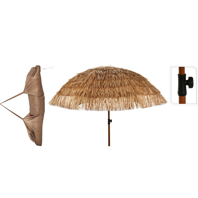 4goodz Raffia parasol ⌀ 200 cm strandparasol met opbergtas bruin 3172238 large