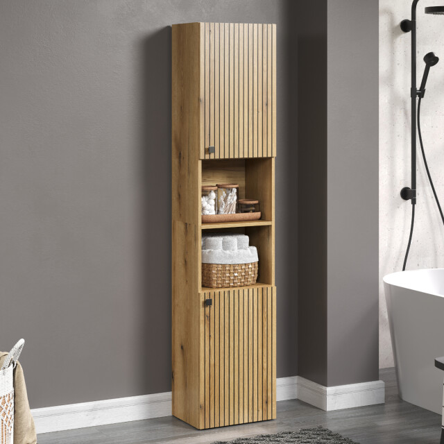CaliCosy Geribbelde badkamerkolom met 2 deuren en 2 open vakken h186 cm purebliss 3042524 large