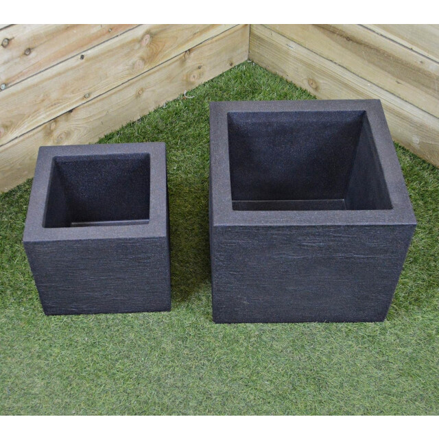 4goodz Plantenbak set stone 2 stuks bloembak binnen en buiten antraciet 3172235 large
