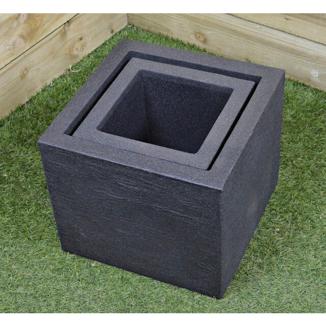 4goodz Plantenbak set stone 2 stuks bloembak binnen en buiten antraciet 3172235 large