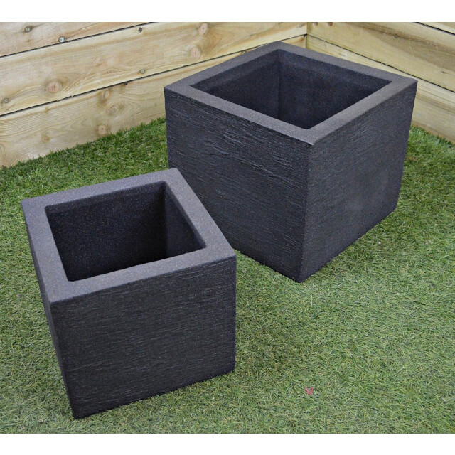 4goodz Plantenbak set stone 2 stuks bloembak binnen en buiten antraciet 3172235 large