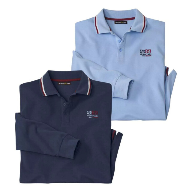 Atlas For Men Heren pique poloshirt met lange mouwen (pack of 2) UTAF114_navyblueskyblue large
