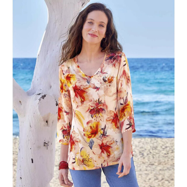 Atlas for Women Dames bloemencrepe blouse UTAF711_coral large