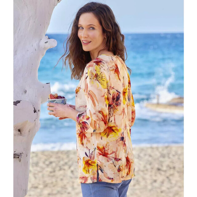 Atlas for Women Dames bloemencrepe blouse UTAF711_coral large
