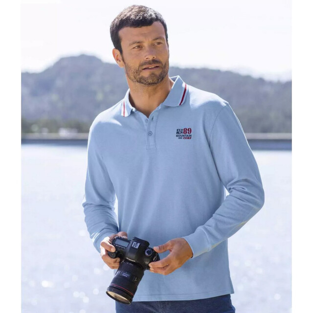 Atlas For Men Heren pique poloshirt met lange mouwen (pack of 2) UTAF114_navyblueskyblue large