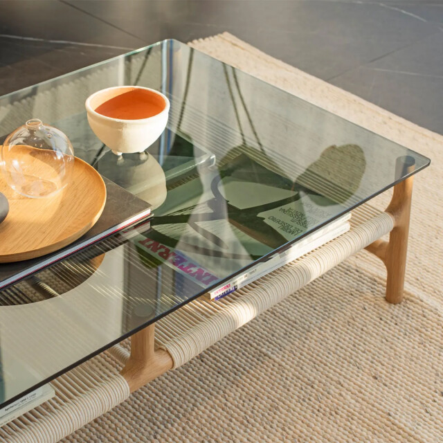 Gazzda Fawn coffee table houten salontafel whitewash met glazen tafelblad grey 120 x 60 cm 2042007 large