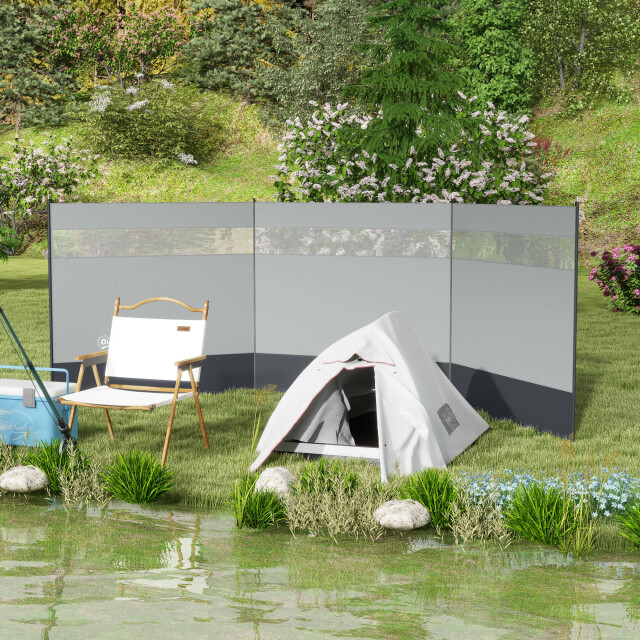 4goodz Windscherm met kijkvenster en draagtas, stalen palen 440x140cm - 3174488 large