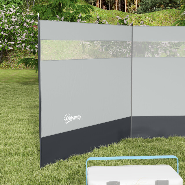 4goodz Windscherm met kijkvenster en draagtas, stalen palen 440x140cm - 3174488 large