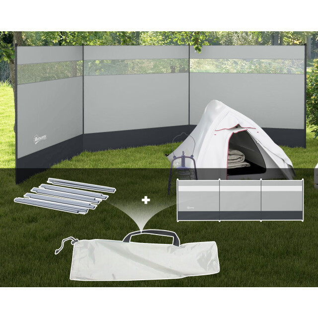 4goodz Windscherm met kijkvenster en draagtas, stalen palen 440x140cm - 3174488 large