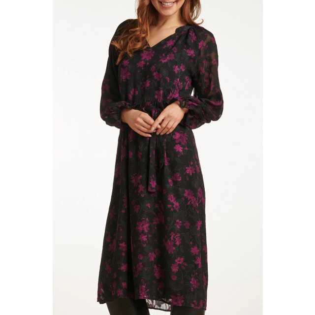 Smashed Lemon 23714-999-380 v-hals jurk met bloemenprintpaars | 23714-999-380 large