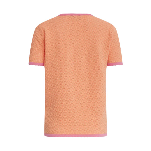 Smashed Lemon 25096 peach knitted top met contrasterende rand | 25096-210-420 large