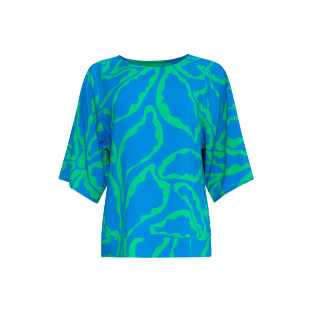 Smashed Lemon 25067 blauwe en groene top met grafische bloemenprint 25067-650-530 large