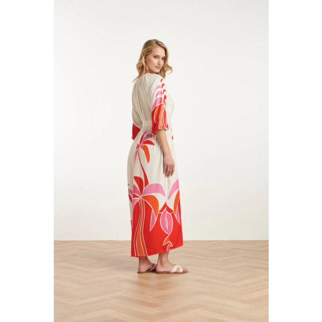 Smashed Lemon 25058 off white flowy maxi jurk met helder palm print | 25058-450-998 large