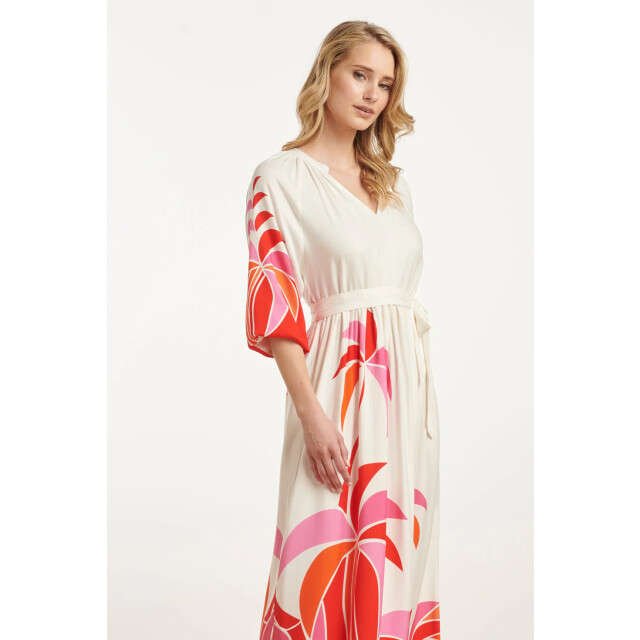 Smashed Lemon 25058 off white flowy maxi jurk met helder palm print | 25058-450-998 large