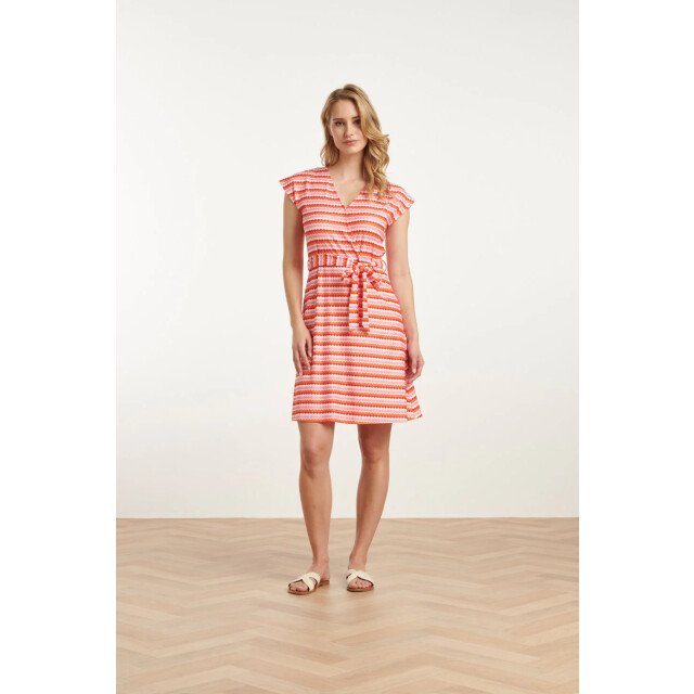 Smashed Lemon 25037 v-hals overlapped korte jurk met grafische dots, | 25037-998-XXL large