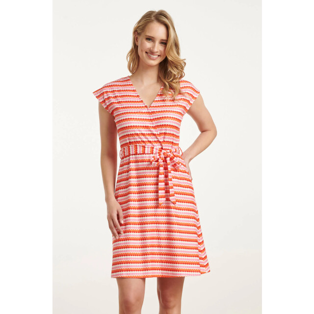 Smashed Lemon 25037 v-hals overlapped korte jurk met grafische dots, | 25037-998-XXL large