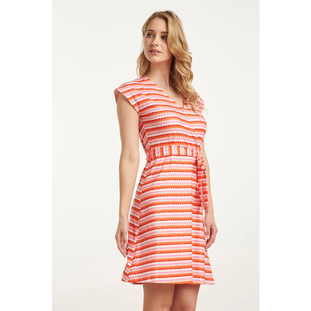 Smashed Lemon 25037 v-hals overlapped korte jurk met grafische dots, | 25037-998-XXL large