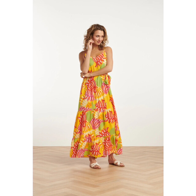 Smashed Lemon 25029 felgede maxi jurk met bloemenprint | 25029-998-4XL large