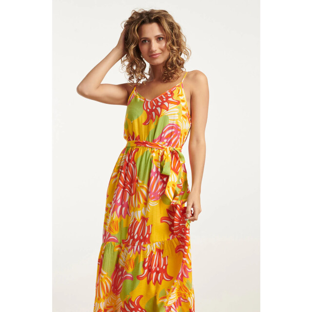 Smashed Lemon 25029 felgede maxi jurk met bloemenprint | 25029-998-4XL large
