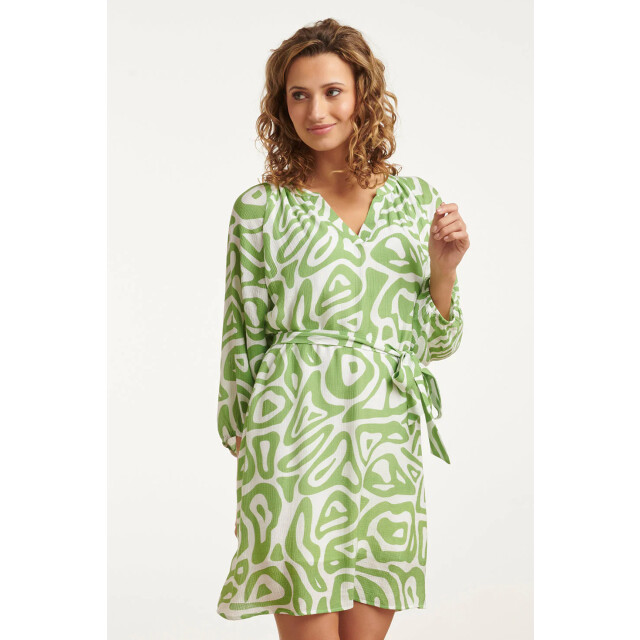 Smashed Lemon 25005 crinkle jurk met lichtte abstracte print | light 25005-500-000 large
