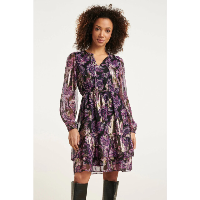 Smashed Lemon 24802 paarse paisley jurk met en jacquard | 24802-999-380 large