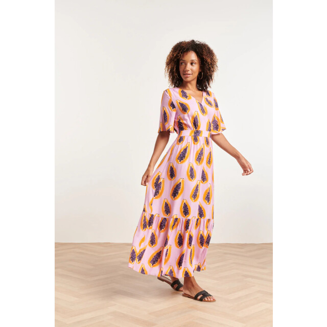 Smashed Lemon 24327 lilae papaya print maxi jurk | 24327-300-998 large