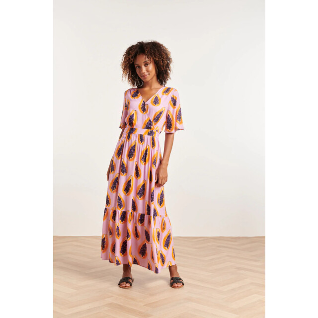 Smashed Lemon 24327 lilae papaya print maxi jurk | 24327-300-998 large