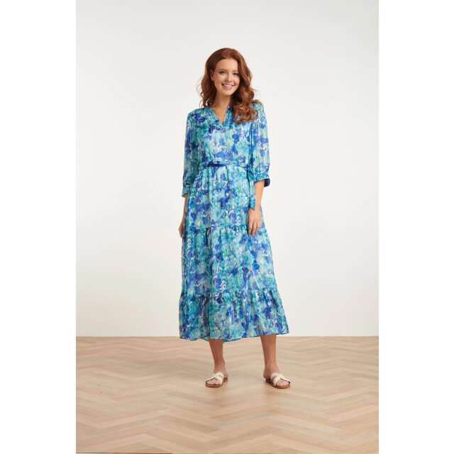 Smashed Lemon 24408 satijnen maxi jurk met abstracte print3/4 mouwen 24408-000-650 large
