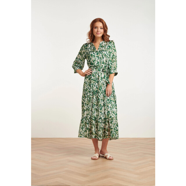 Smashed Lemon 24405 satijnen maxi jurk met abstracte print3/4 mouwen 24405-000-530 large