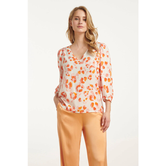 Smashed Lemon 25164 perzik animal print top met v-hals | 25164-250-999 large