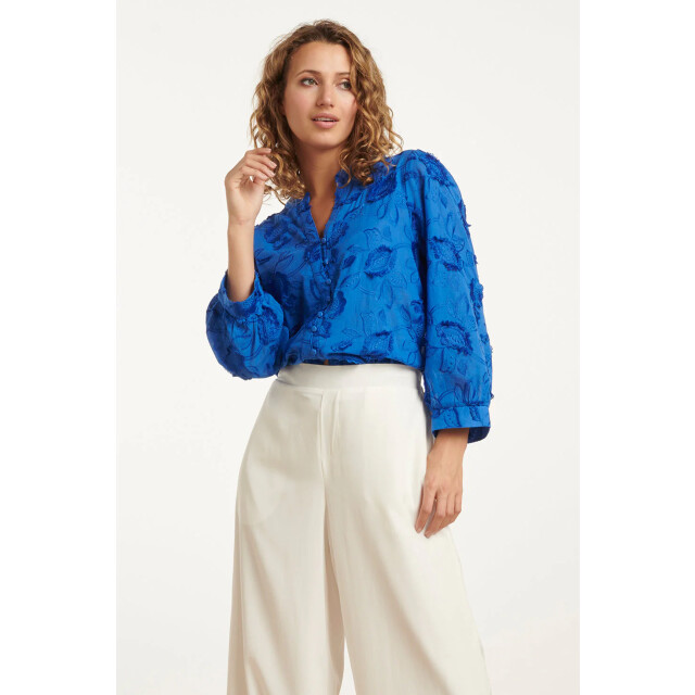 Smashed Lemon 25138 cobalt blauwe 3d bloemen blouse 25138-650-M large