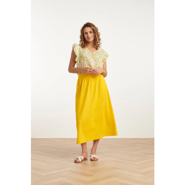 Smashed Lemon 25012 chiffon top met frilly mouwencitroenprint | 25012-000-998 large