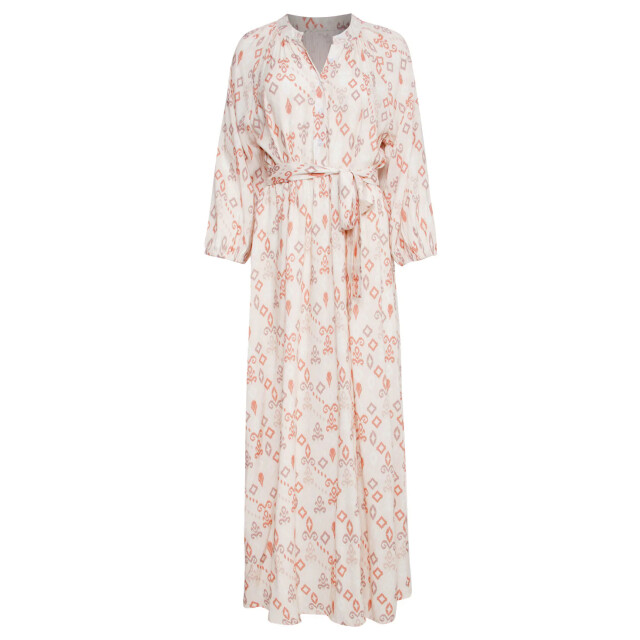 Smashed Lemon 25042 lichte maxi jurk met v-halsaztec print-nude tinten | 25042-720-998 large