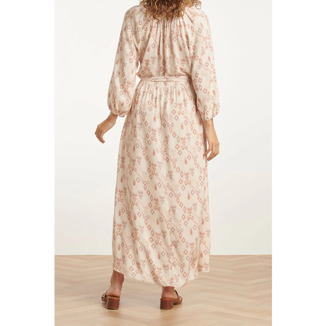 Smashed Lemon 25042 lichte maxi jurk met v-halsaztec print-nude tinten | 25042-720-998 large