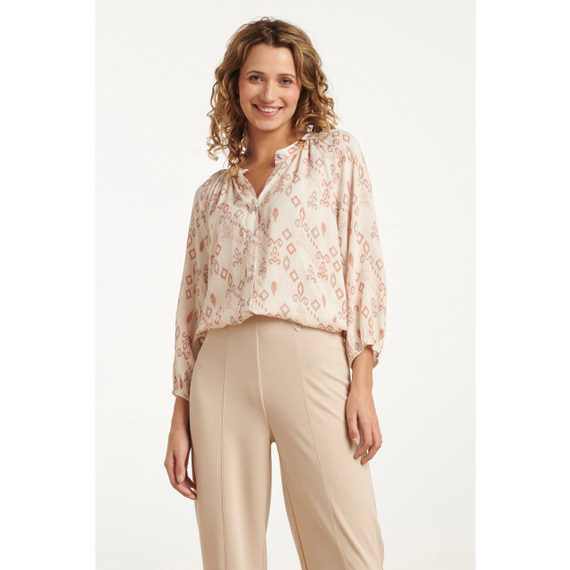 Smashed Lemon 25043 v-hals blouse met aztec printnude tinten | 25043-720-998 large