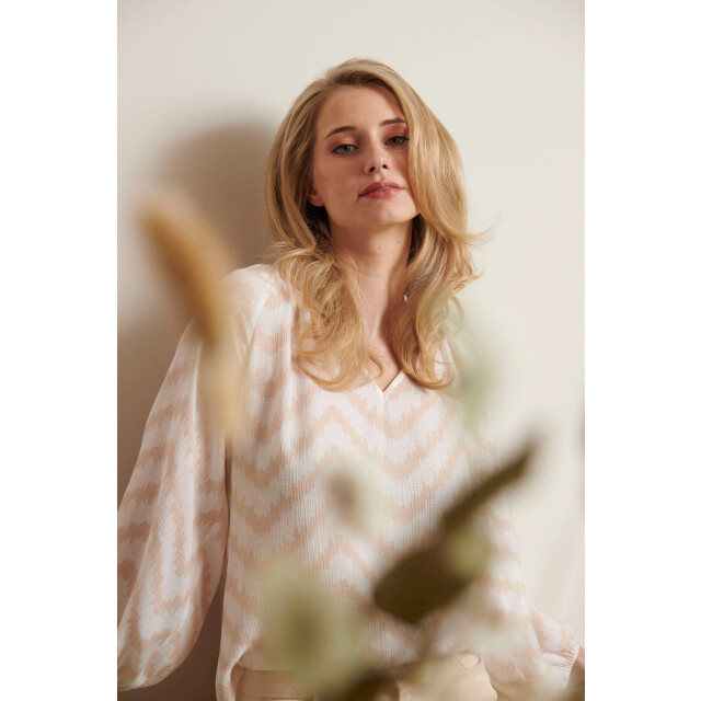 Smashed Lemon 25013 zachte en vloeiende 3/4 mouw top met zigzag print 25013-010-720 large
