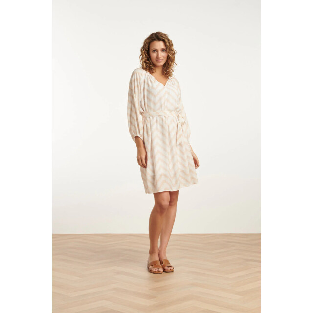 Smashed Lemon 25014 zachtevloeiende 3/4 mouw jurk met zigzag print | 25014-010-720 large