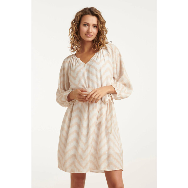 Smashed Lemon 25014 zachtevloeiende 3/4 mouw jurk met zigzag print | 25014-010-720 large
