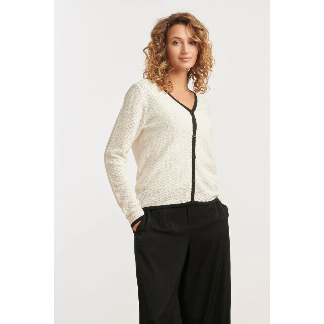 Smashed Lemon 25265 off white knitted cardigan met e contrast details | 25265-010-999 large