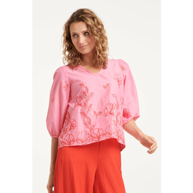 Smashed Lemon 25262 top met bloemenborduurselsv-hals | 25262-420-450 large