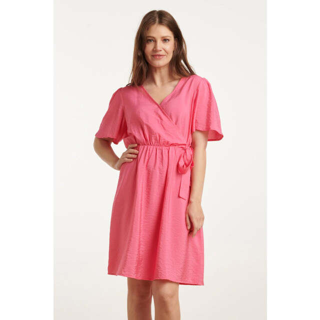 Smashed Lemon 25170 fuchsia zomerjurk met overlap v-hals | 25170-420-4XL large