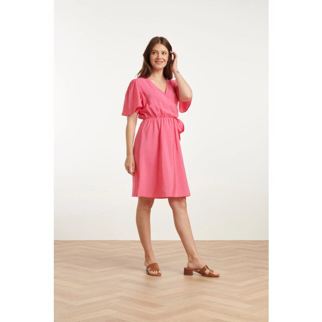 Smashed Lemon 25170 fuchsia zomerjurk met overlap v-hals | 25170-420-4XL large