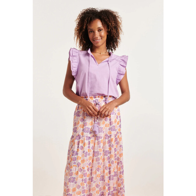 Smashed Lemon 24352 zachte lilae top met dubbele ruchesmouwen | 24352-300-XL large