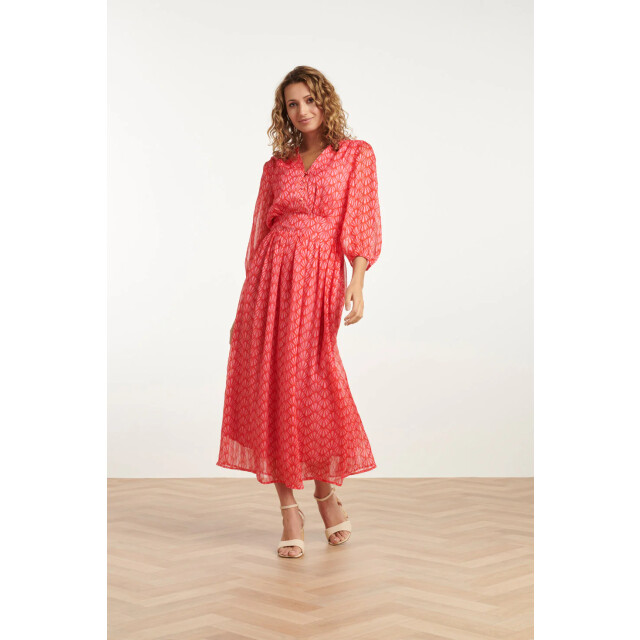 Smashed Lemon 25050 elegante maxi chiffon jurk met rode en roze 25050-450-420 large