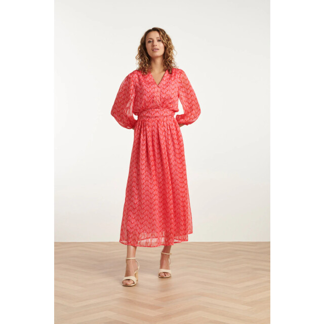 Smashed Lemon 25050 elegante maxi chiffon jurk met rode en roze 25050-450-420 large