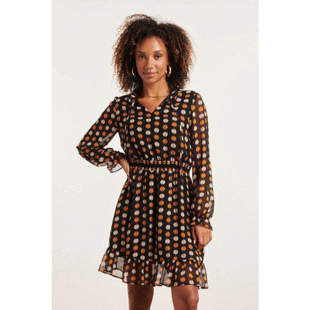 Smashed Lemon 23803 cognac grafische print v-hals jurk | 23803-999-740 large
