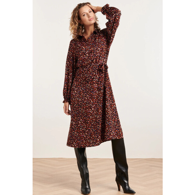 Smashed Lemon 23810 multi dierenprint v-hals jurk | 23810-998-XXL large