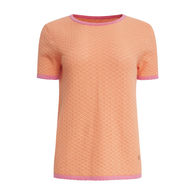 Smashed Lemon 25096 peach knitted top met contrasterende rand | 25096-210-420 large